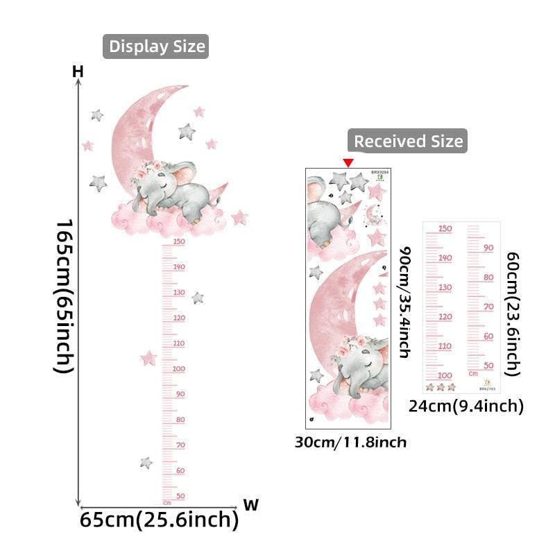 ChandeliersDecor.com-Kids Room Nursery Decals-Sleeping Elephant Bear Moon Kids Height Measure Wall Stickers