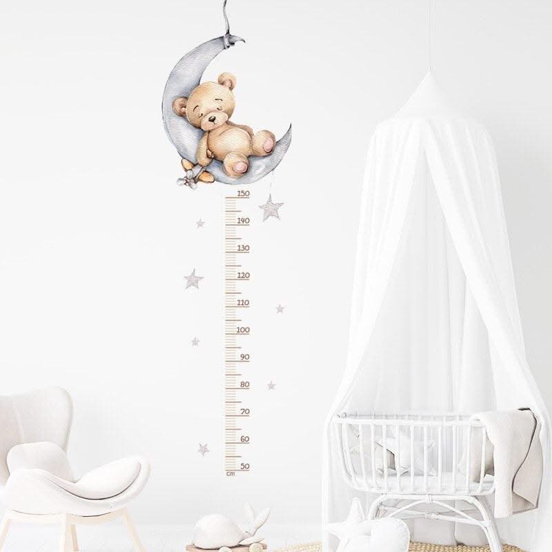 ChandeliersDecor.com-Kids Room Nursery Decals-Sleeping Elephant Bear Moon Kids Height Measure Wall Stickers