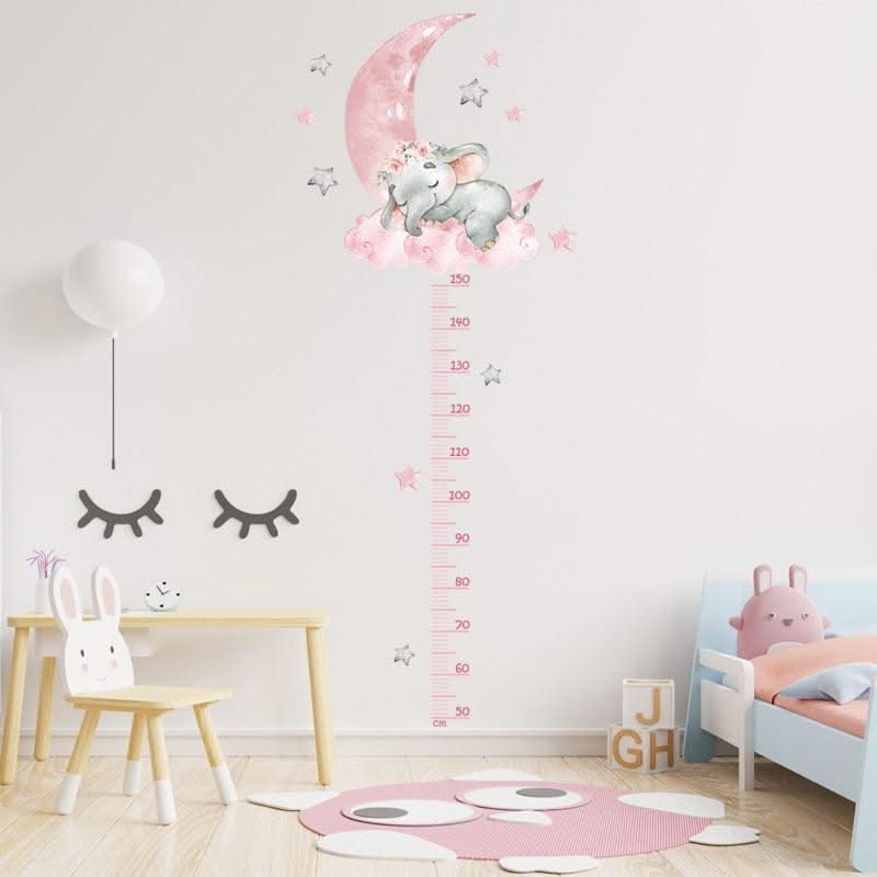 ChandeliersDecor.com-Kids Room Nursery Decals-Sleeping Elephant Bear Moon Kids Height Measure Wall Stickers