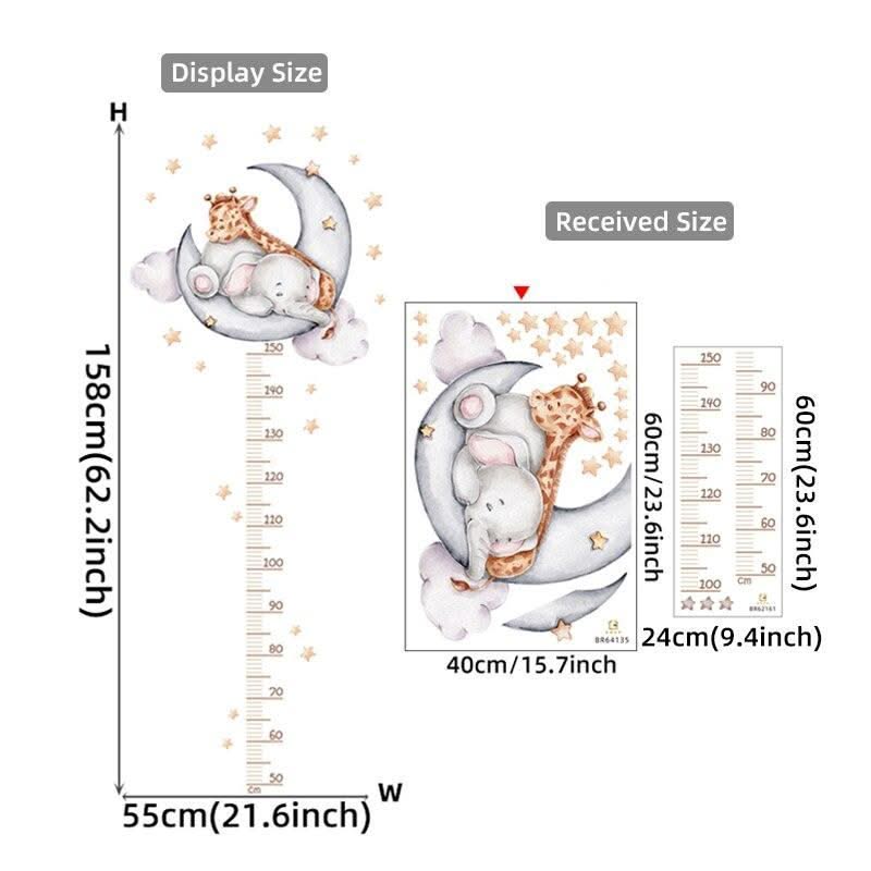 ChandeliersDecor.com-Kids Room Nursery Decals-Sleeping Elephant Giraffe Moon Height Measure Wall Decal for Kids room