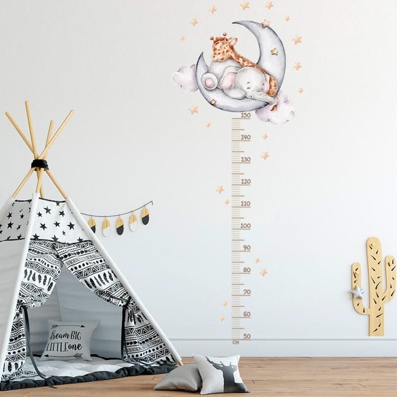 ChandeliersDecor.com-Kids Room Nursery Decals-Sleeping Elephant Giraffe Moon Height Measure Wall Decal for Kids room
