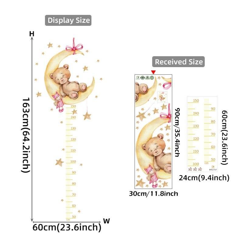 ChandeliersDecor.com-Kids Room Nursery Decals-Sleeping Yellow Bear Moon Height Measure Wall Decal for Kids Room