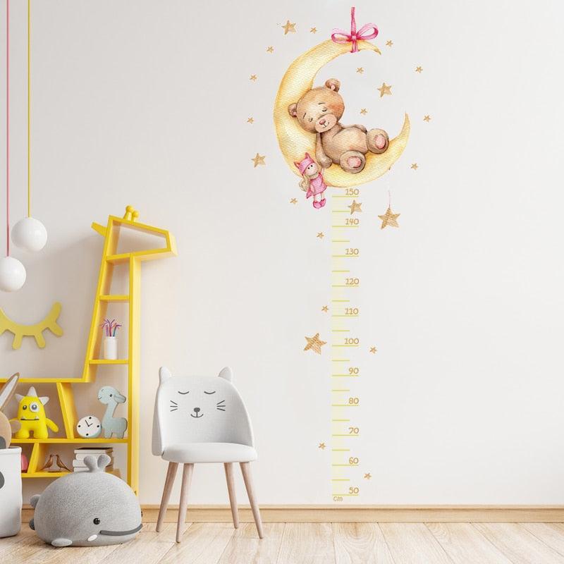 ChandeliersDecor.com-Kids Room Nursery Decals-Sleeping Yellow Bear Moon Height Measure Wall Decal for Kids Room