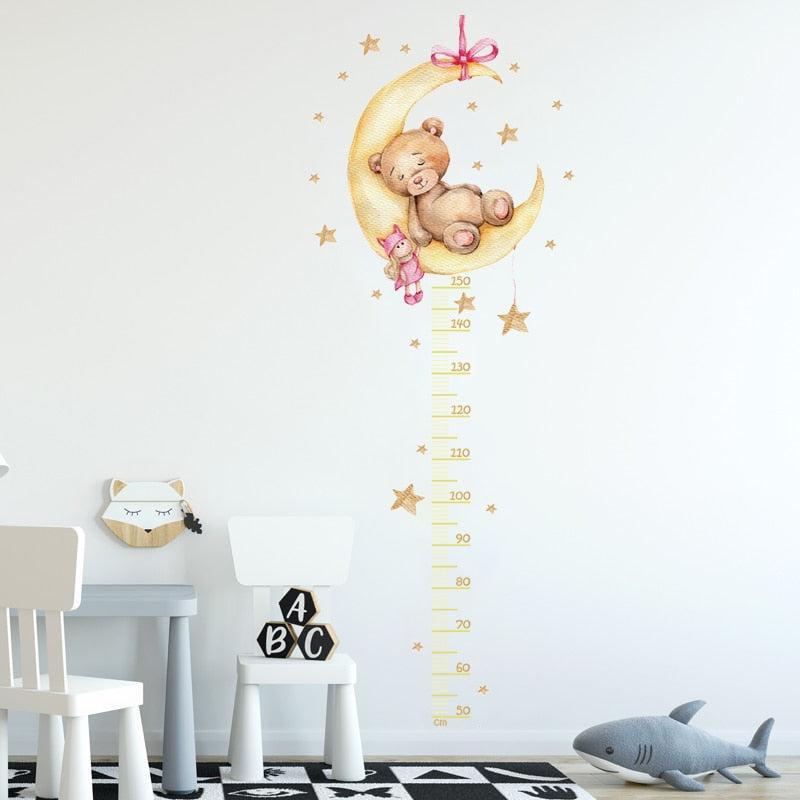 ChandeliersDecor.com-Kids Room Nursery Decals-Sleeping Yellow Bear Moon Height Measure Wall Decal for Kids Room