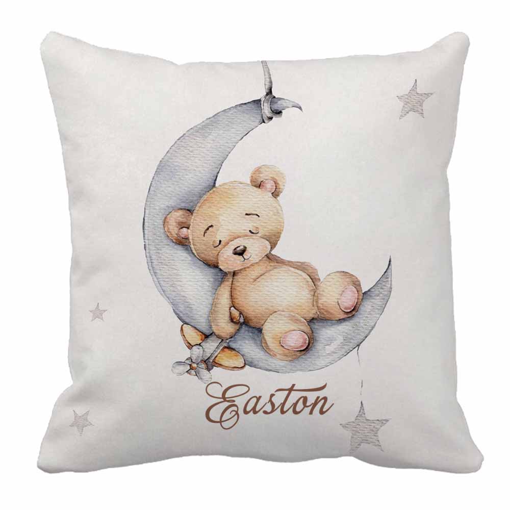 ChandeliersDecor.com-Crib Bedding-Sleepy Bear on Moon Baby Name Crib Bedding Set | Baby Shower Gift Bedding Set