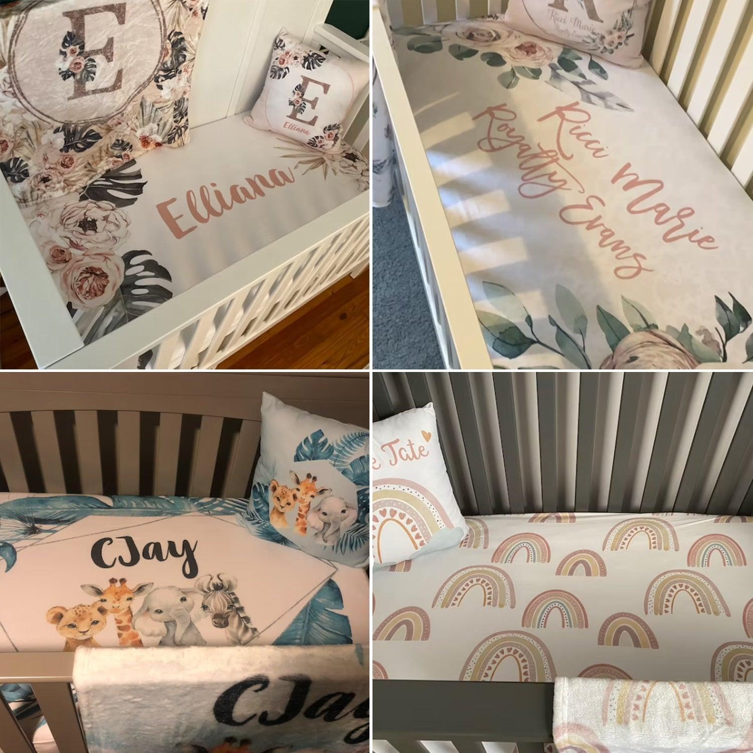 ChandeliersDecor.com-Crib Bedding-Sleepy Lion on Moon Baby Name Crib Bedding Set | Baby Shower Gift Bedding Set