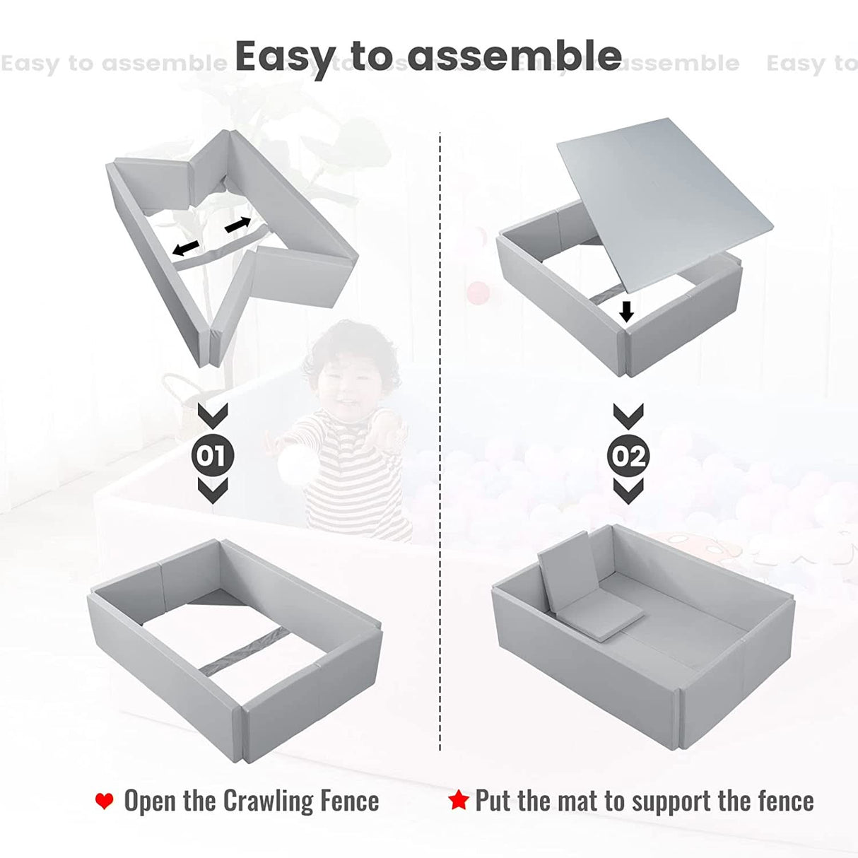ChandeliersDecor.com-Playpen and Ball Pits-Soft Foam Foldable Grey Ball Pit Crawling Fence Children's Playground