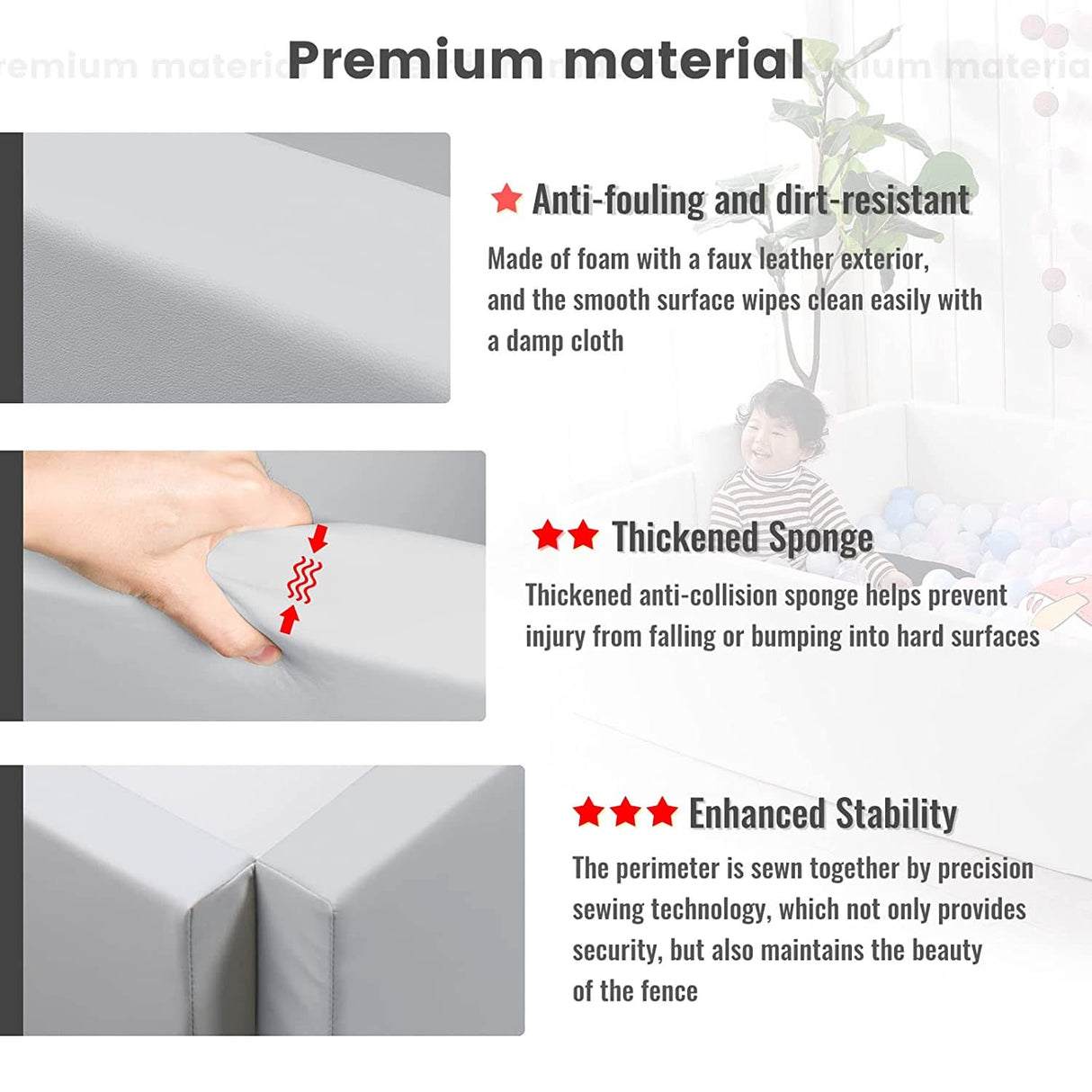 ChandeliersDecor.com-Playpen and Ball Pits-Soft Foam Foldable Grey Ball Pit Crawling Fence Children's Playground