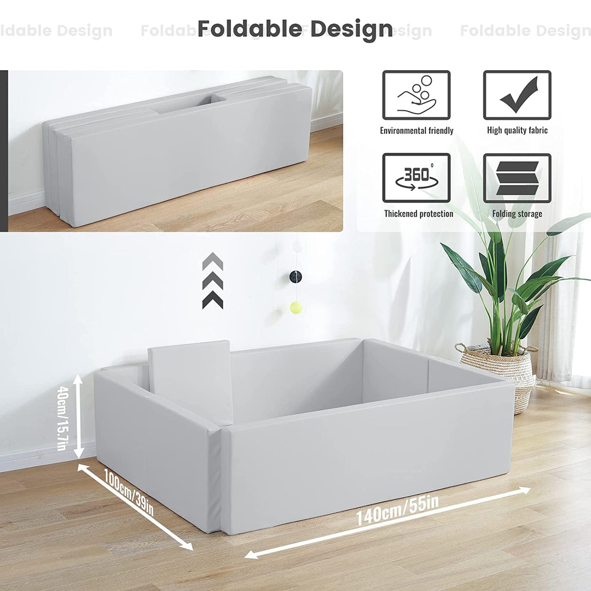 ChandeliersDecor.com-Playpen and Ball Pits-Soft Foam Foldable Grey Ball Pit Crawling Fence Children's Playground