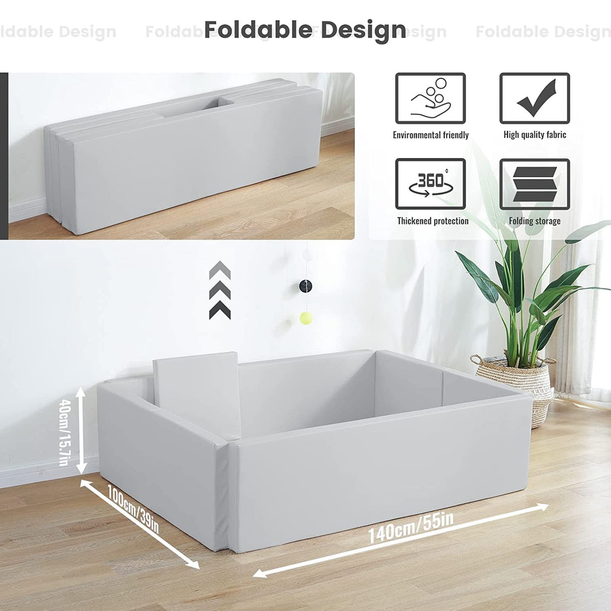 ChandeliersDecor.com-Playpen and Ball Pits-Soft Foam Foldable Grey Ball Pit Crawling Fence Children's Playground