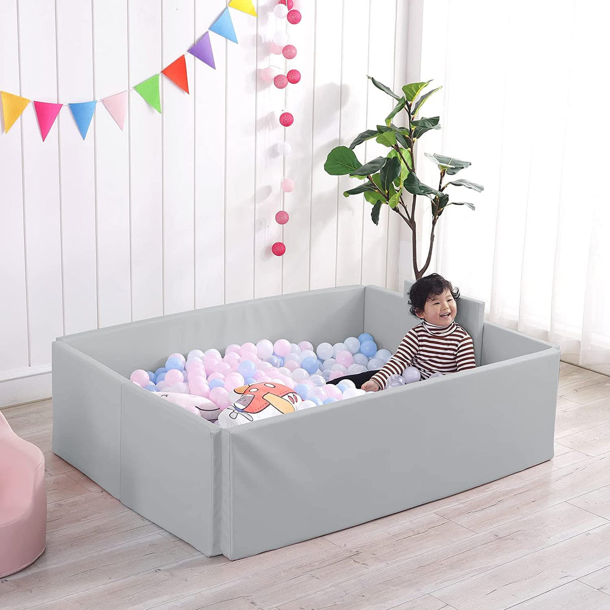 ChandeliersDecor.com-Playpen and Ball Pits-Soft Foam Foldable Grey Ball Pit Crawling Fence Children's Playground