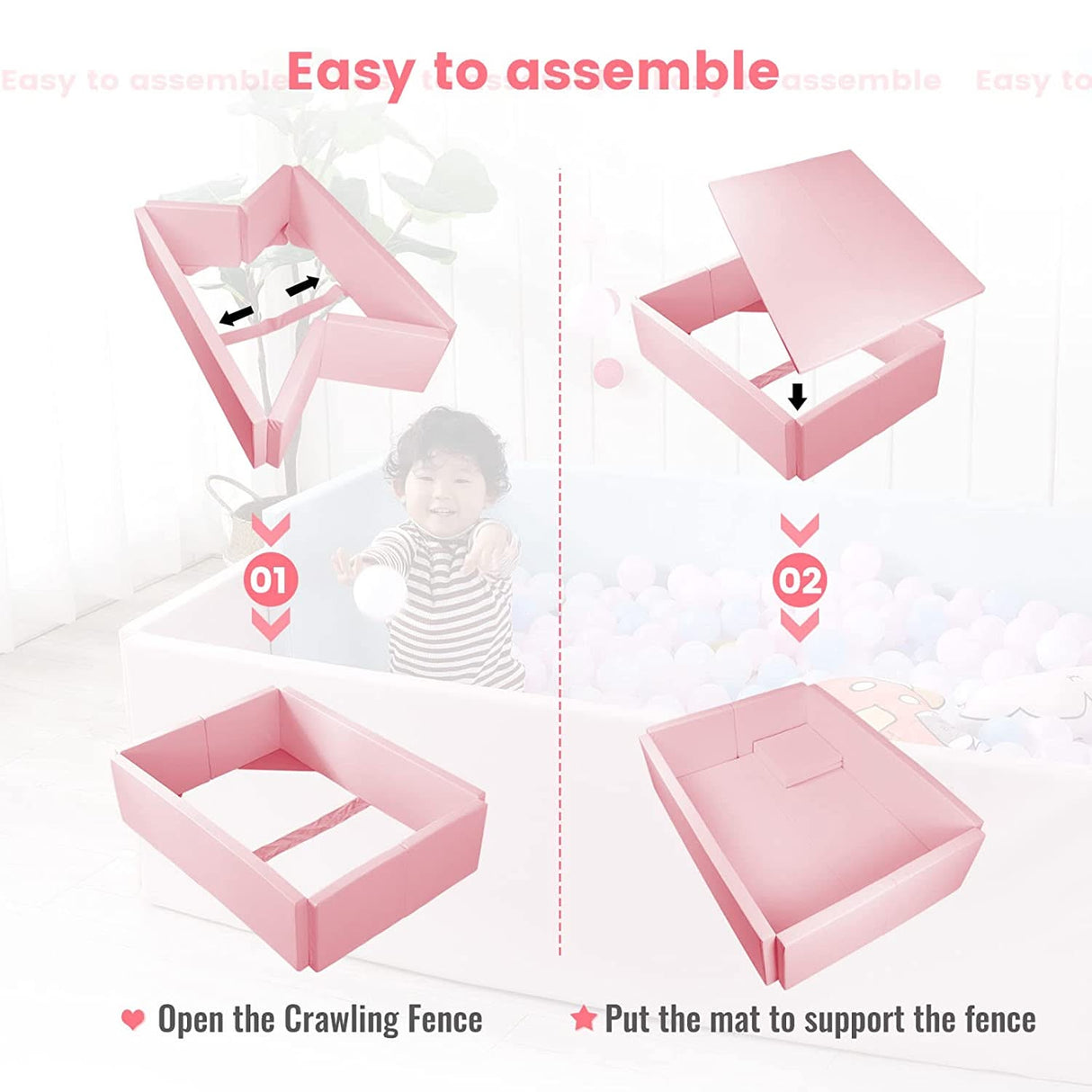 ChandeliersDecor.com-Playpen and Ball Pits-Soft Foam Foldable Pink Ball Pit Crawling Fence Children's Playground