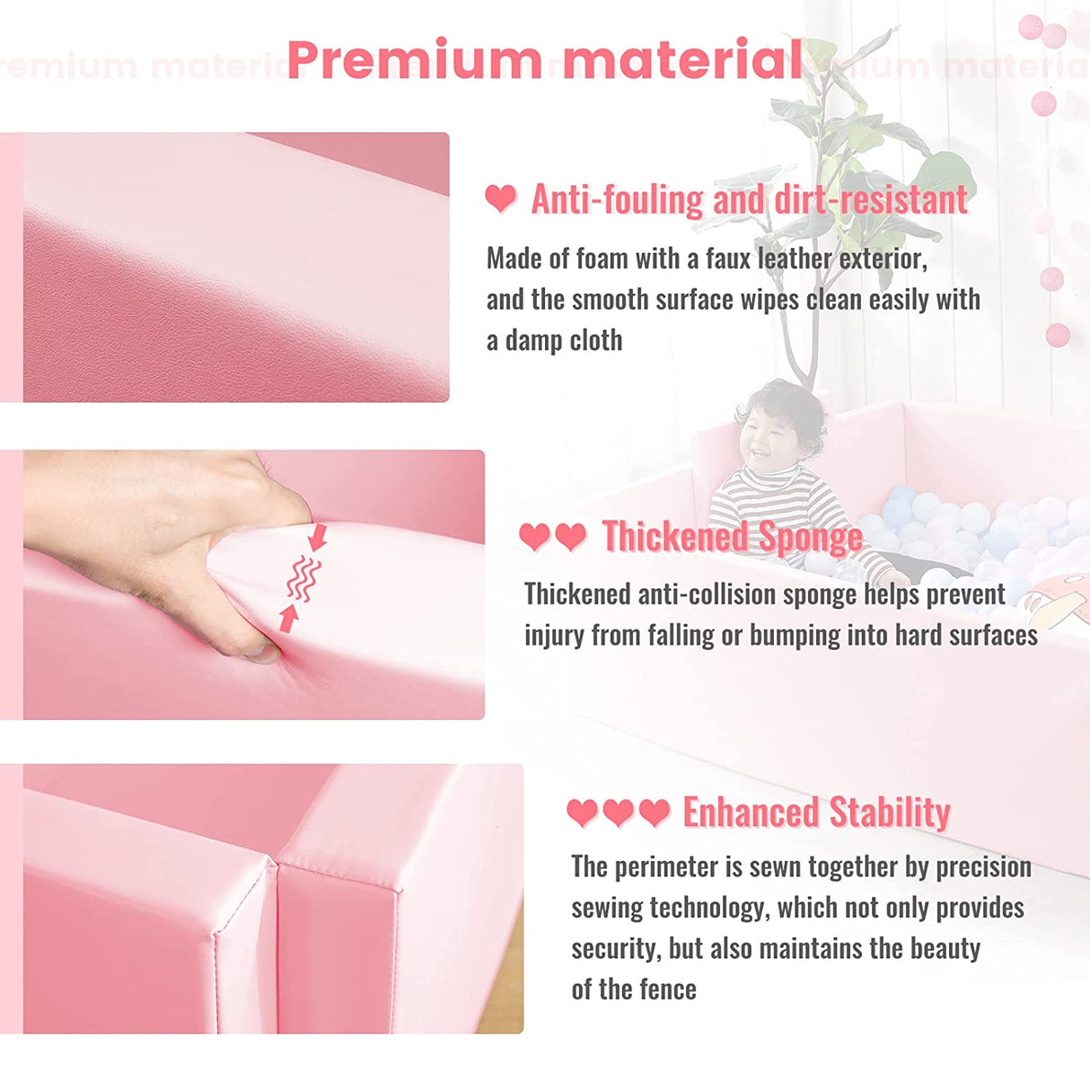 ChandeliersDecor.com-Playpen and Ball Pits-Soft Foam Foldable Pink Ball Pit Crawling Fence Children's Playground