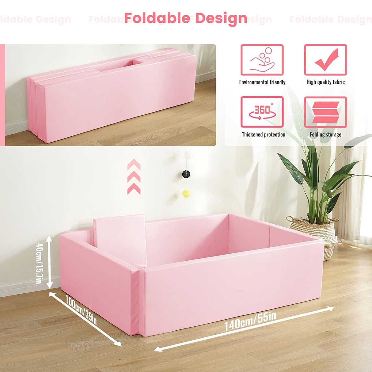 ChandeliersDecor.com-Playpen and Ball Pits-Soft Foam Foldable Pink Ball Pit Crawling Fence Children's Playground