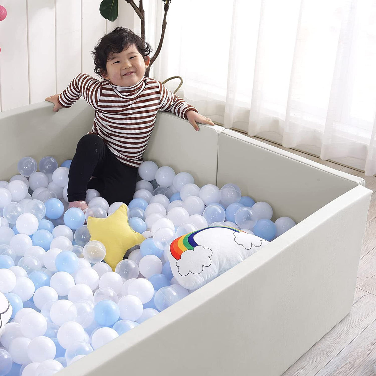 ChandeliersDecor.com-Playpen and Ball Pits-Soft Foam Foldable White Ball Pit Crawling Fence Children's Playground