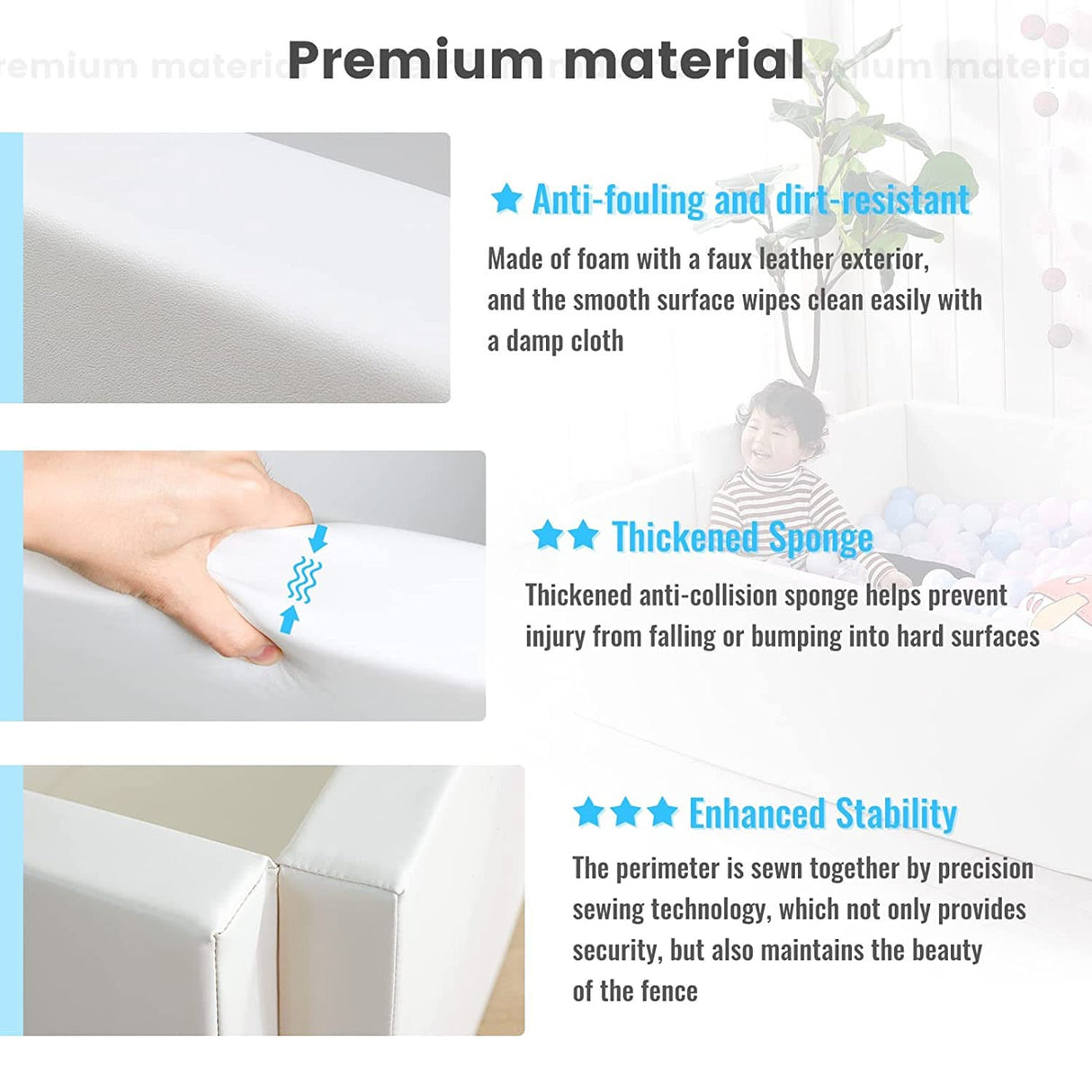 ChandeliersDecor.com-Playpen and Ball Pits-Soft Foam Foldable White Ball Pit Crawling Fence Children's Playground