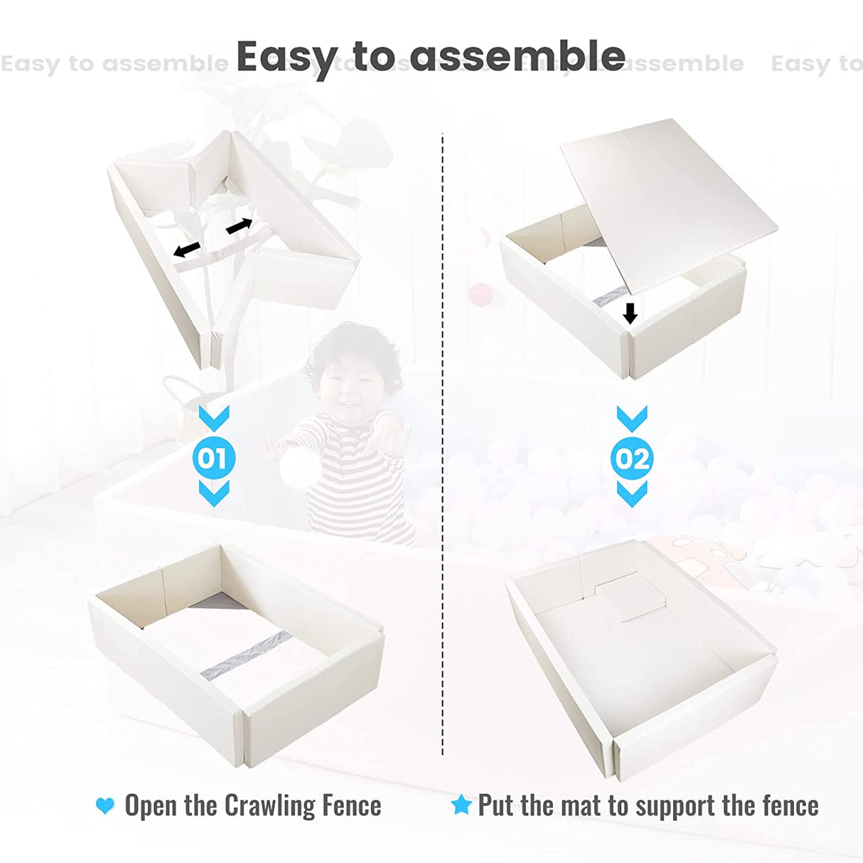 ChandeliersDecor.com-Playpen and Ball Pits-Soft Foam Foldable White Ball Pit Crawling Fence Children's Playground