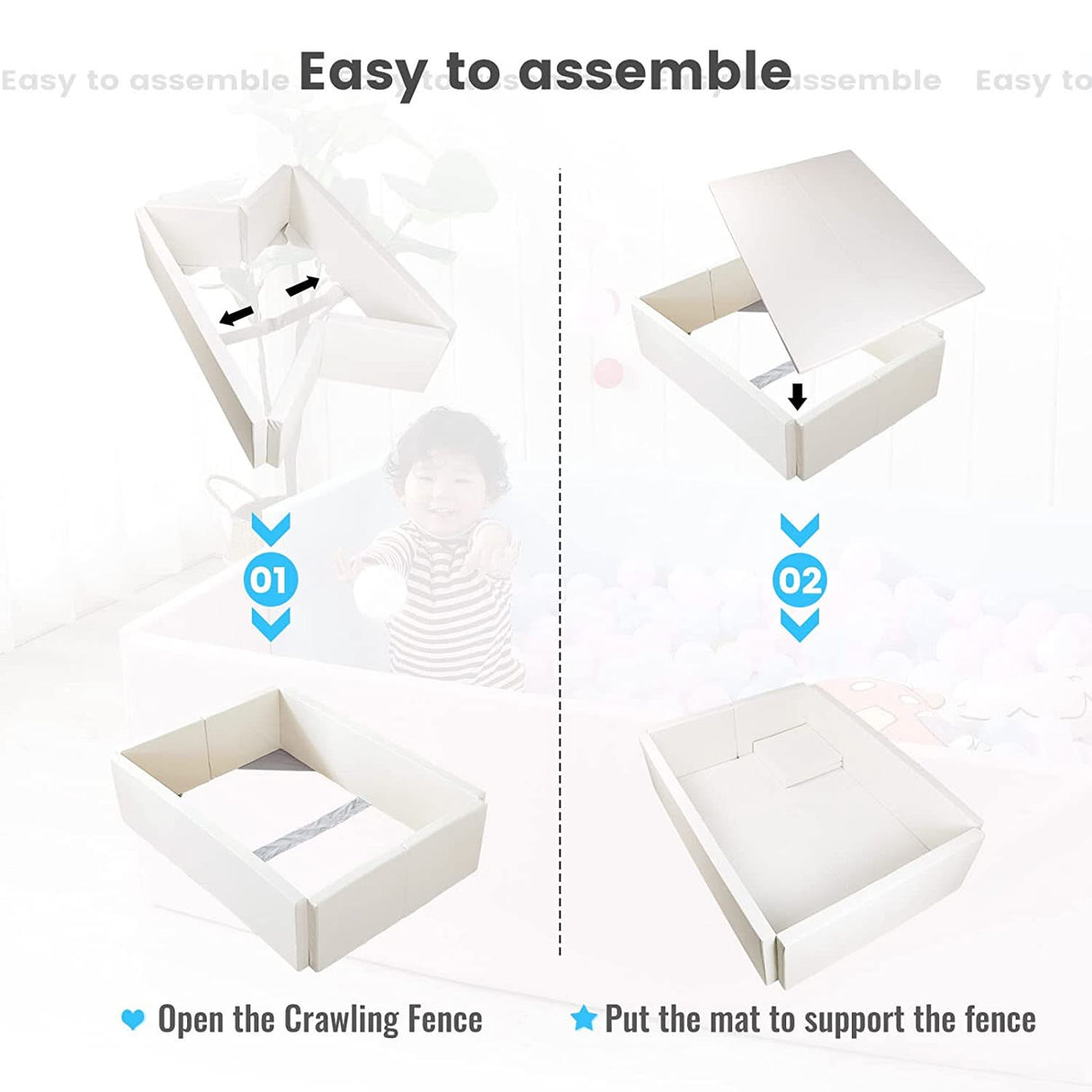 ChandeliersDecor.com-Playpen and Ball Pits-Soft Foam Foldable White Ball Pit Crawling Fence Children's Playground