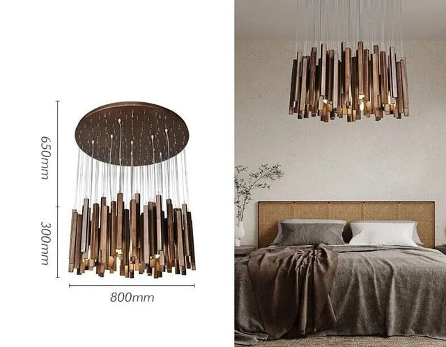 Solid Oak Wood Bars Hanging Chandelier-ChandeliersDecor.com