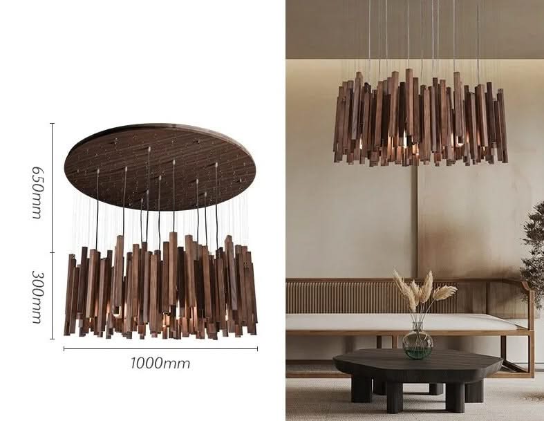 Solid Oak Wood Bars Hanging Chandelier-ChandeliersDecor.com