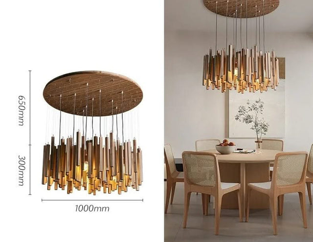 Solid Oak Wood Bars Hanging Chandelier-ChandeliersDecor.com