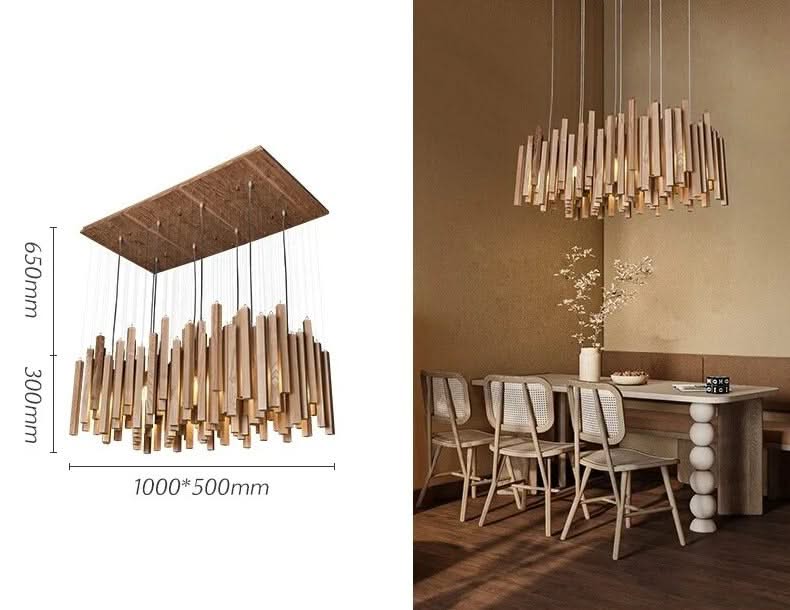 Solid Oak Wood Bars Hanging Chandelier-ChandeliersDecor.com