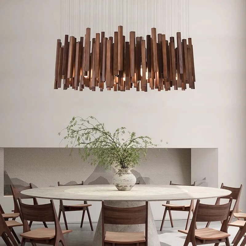 Solid Oak Wood Bars Hanging Chandelier-ChandeliersDecor.com