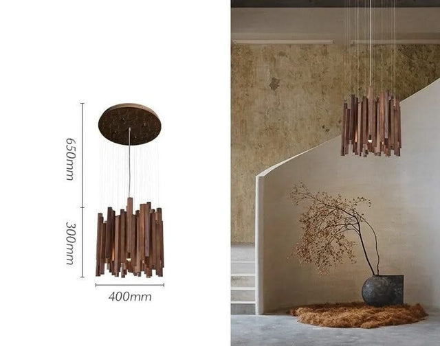Solid Oak Wood Bars Hanging Chandelier-ChandeliersDecor.com