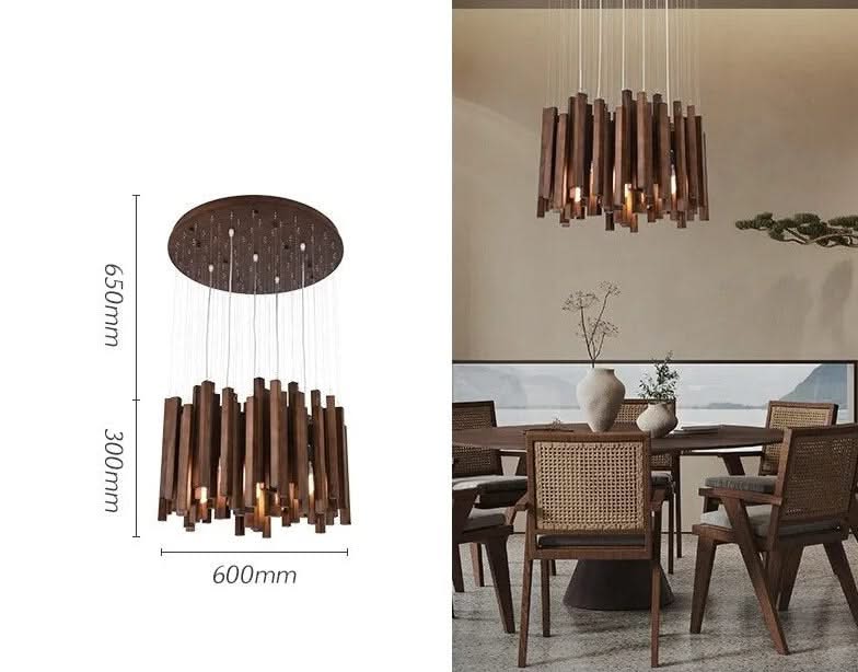 Solid Oak Wood Bars Hanging Chandelier-ChandeliersDecor.com