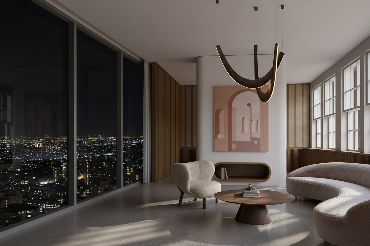 Solid Oak Wood Loops Chandelier - Handcrafted Beauty-ChandeliersDecor.com