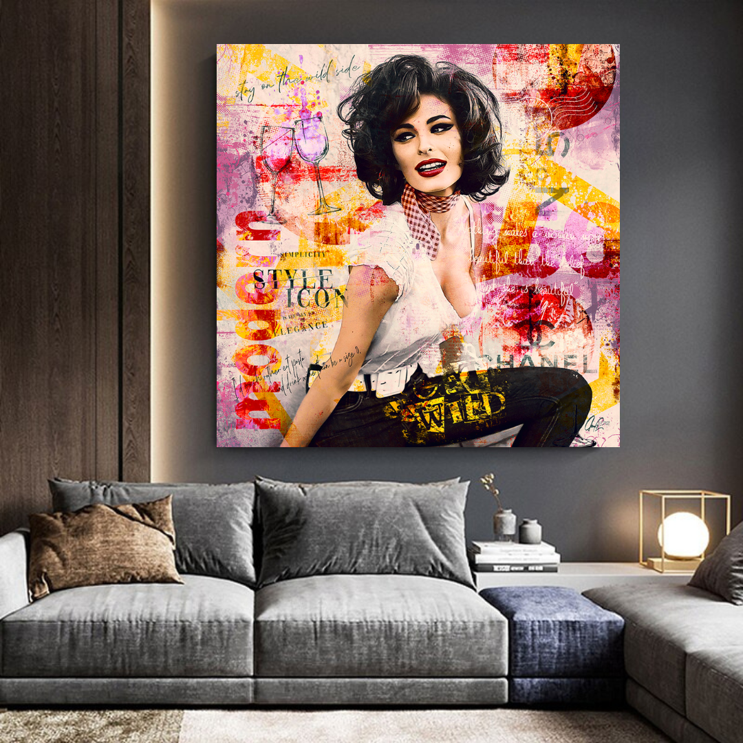 Sophia Loren "Get Wild" Canvas Wall Art for Living Room, Office, and Gift:-ChandeliersDecor.com