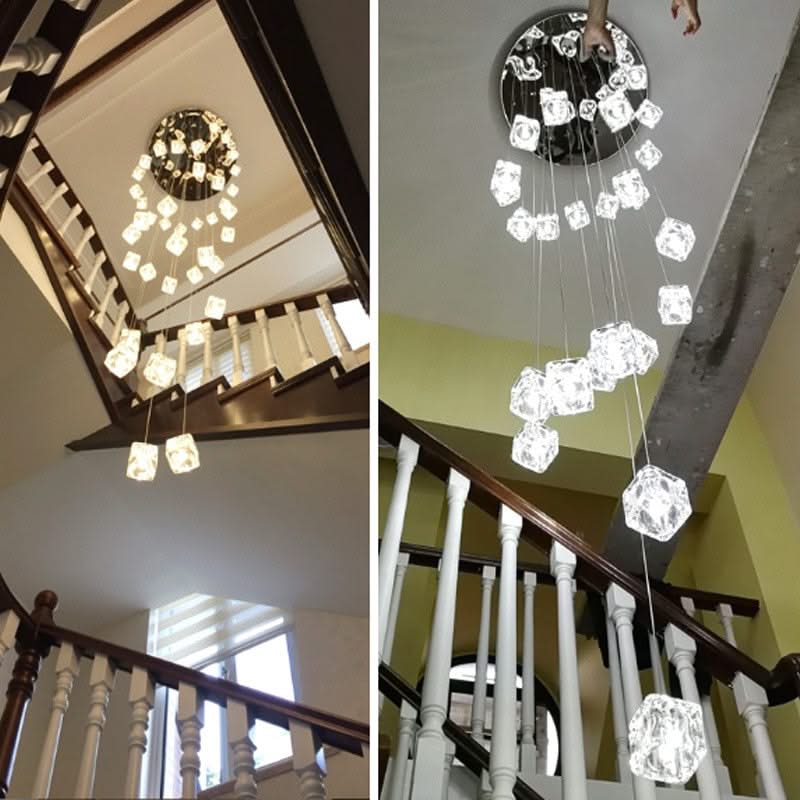ChandeliersDecor.com-Staircase Chandelier-Square Crystal Cubes Chandelier – Exquisite Lighting Fixture