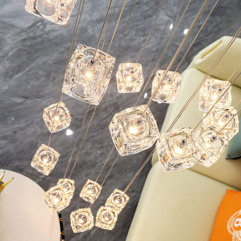 ChandeliersDecor.com-Staircase Chandelier-Square Crystal Cubes Chandelier – Exquisite Lighting Fixture