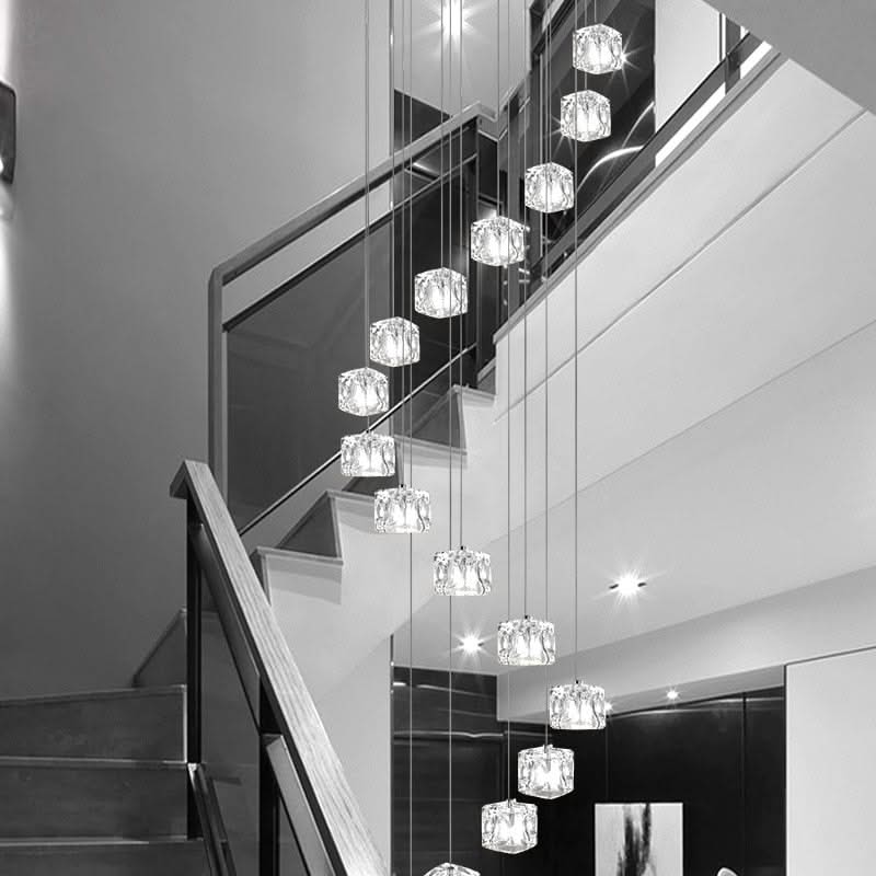 ChandeliersDecor.com-Staircase Chandelier-Square Crystal Cubes Chandelier – Exquisite Lighting Fixture