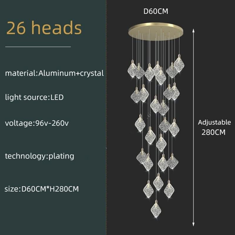 ChandeliersDecor.com-Staircase Chandelier-Square Crystal Pendant Chandelier - Exquisite Lightinging