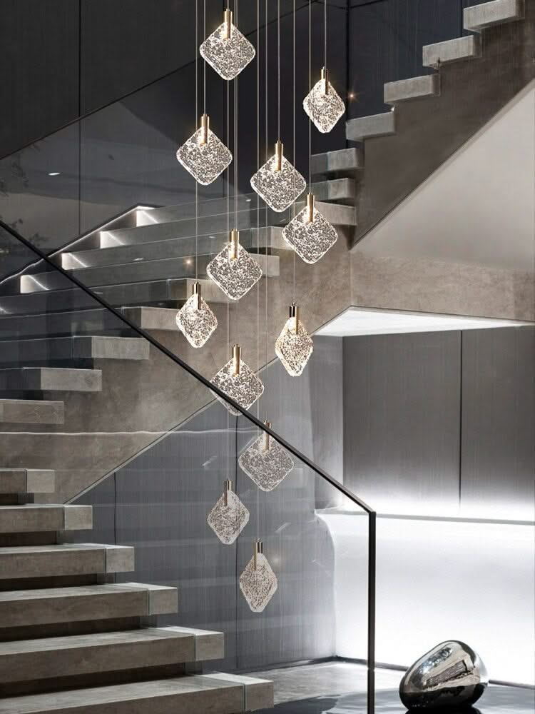 ChandeliersDecor.com-Staircase Chandelier-Square Crystal Pendant Chandelier - Exquisite Lightinging