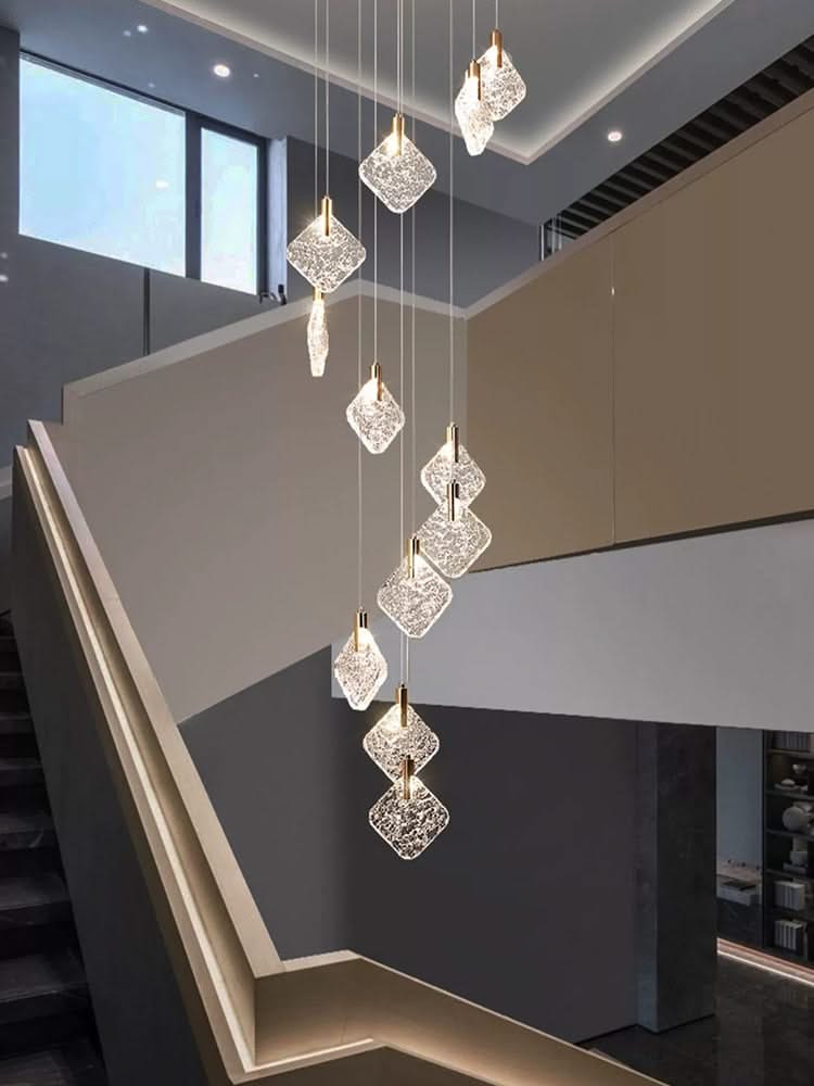 ChandeliersDecor.com-Staircase Chandelier-Square Crystal Pendant Chandelier - Exquisite Lightinging