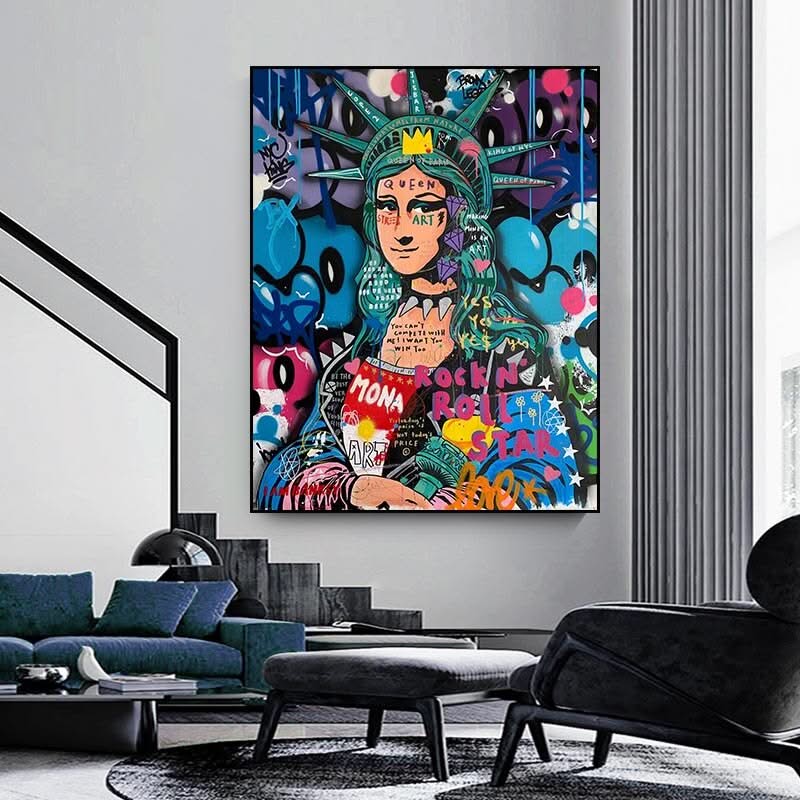 Statue Of Liberty Graffiti Canvas Wall Art-ChandeliersDecor.com
