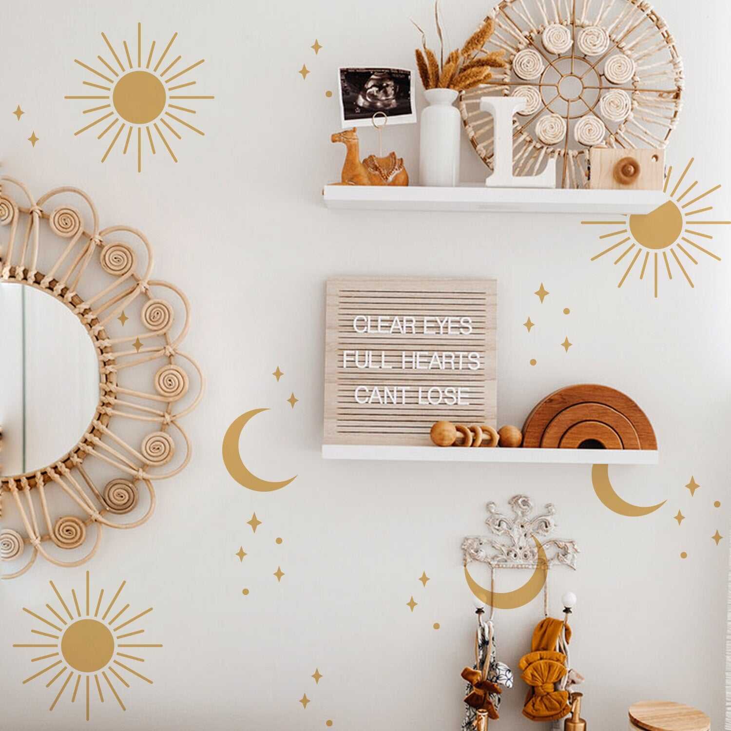 ChandeliersDecor.com-Kids Nursery Bohemian Wall Decals-Sun Moon Nursery Wall Stickers Girls Boys Wall Decal