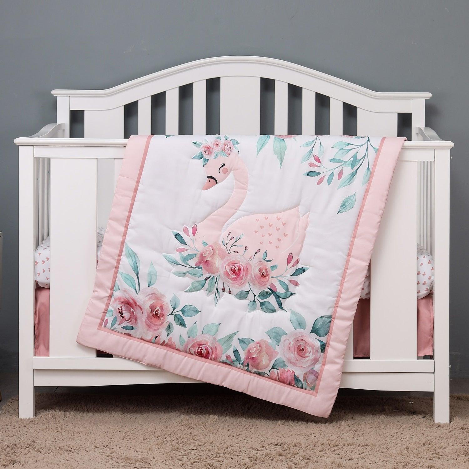 ChandeliersDecor.com-Crib Bedding-Swan Crib Bedding Set - Girls Baby Cot Accessories