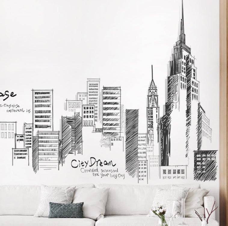 ChandeliersDecor.com-Tall City Buildings Wall Stickers | Buildings Wall Decal | Living room Wall Decal