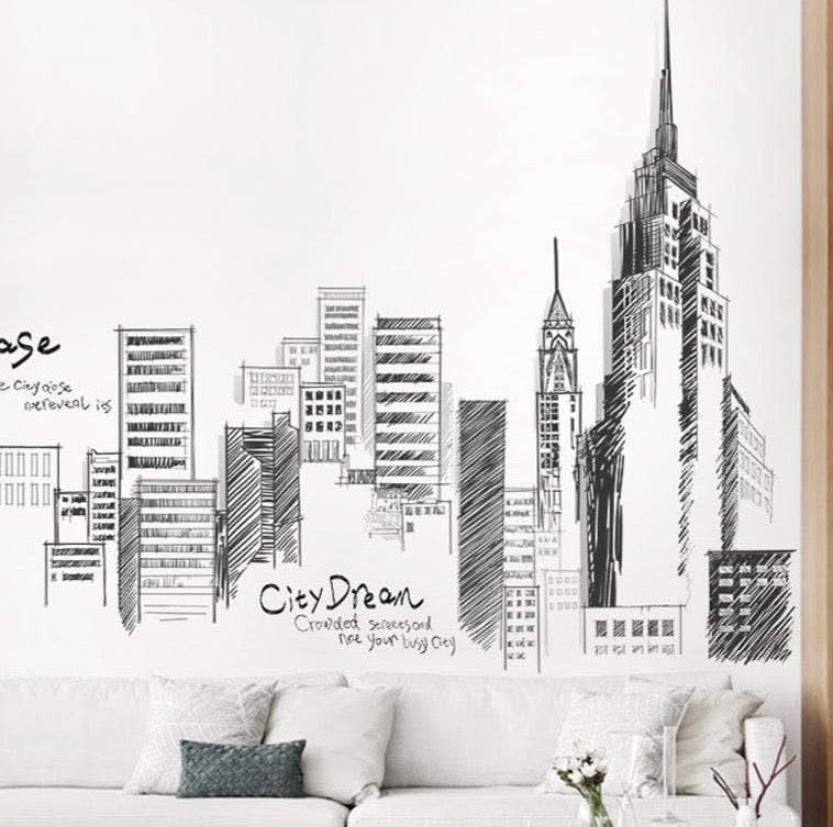 ChandeliersDecor.com-Tall City Buildings Wall Stickers | Buildings Wall Decal | Living room Wall Decal