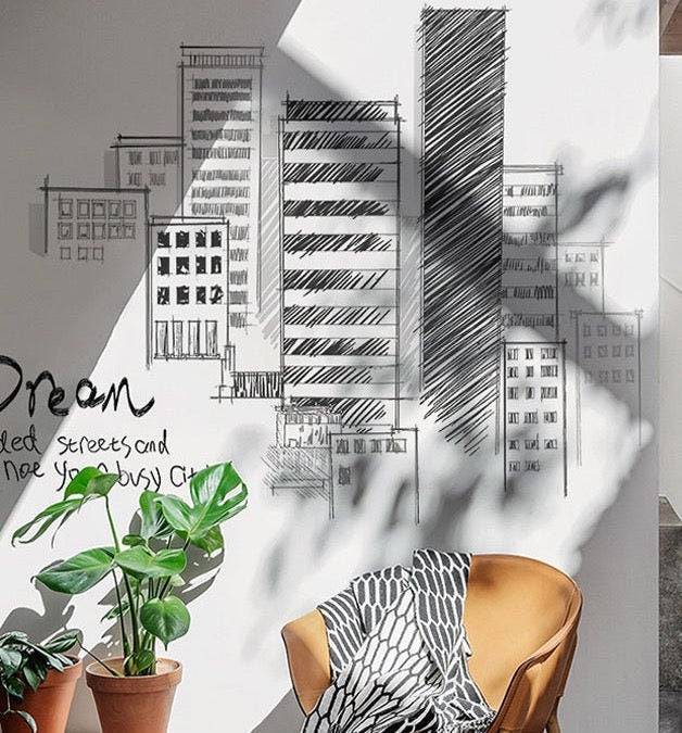 ChandeliersDecor.com-Tall City Buildings Wall Stickers | Buildings Wall Decal | Living room Wall Decal