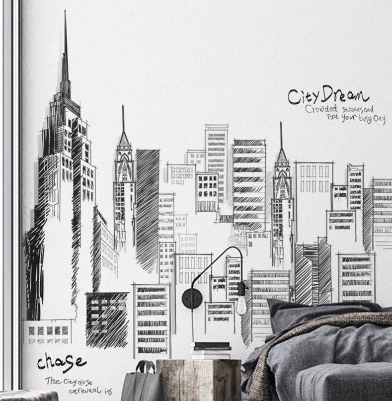 ChandeliersDecor.com-Tall City Buildings Wall Stickers | Buildings Wall Decal | Living room Wall Decal