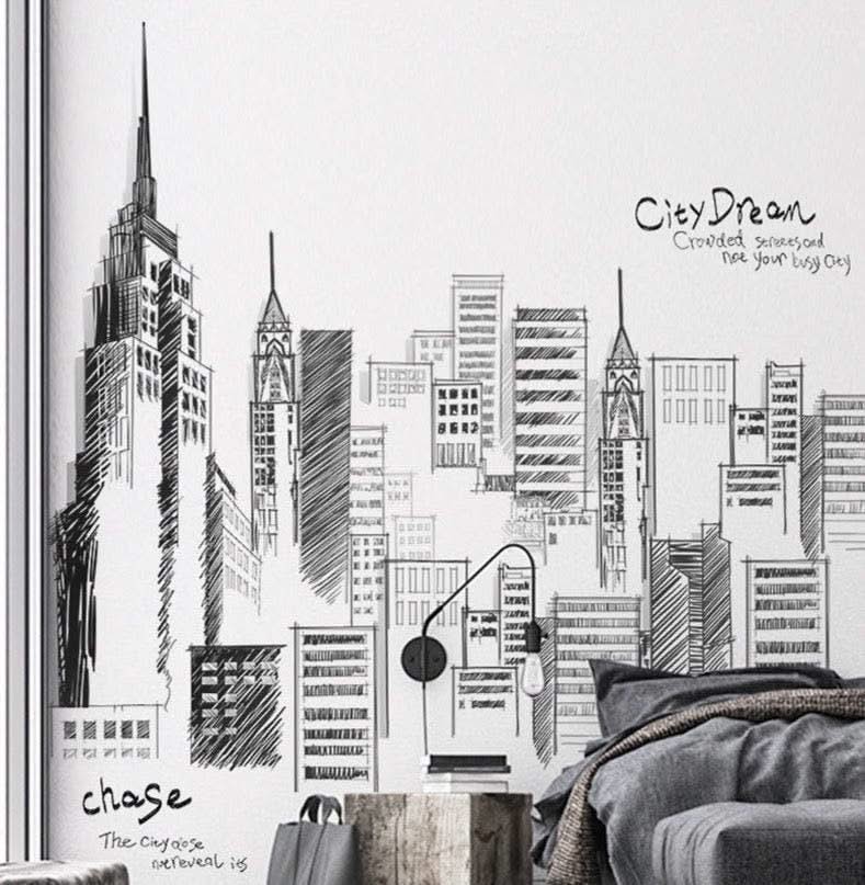 ChandeliersDecor.com-Tall City Buildings Wall Stickers | Buildings Wall Decal | Living room Wall Decal