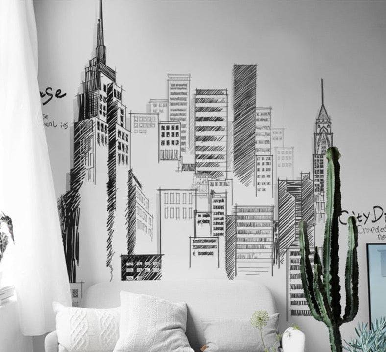 ChandeliersDecor.com-Tall City Buildings Wall Stickers | Buildings Wall Decal | Living room Wall Decal