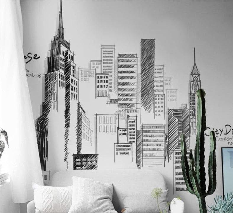 ChandeliersDecor.com-Tall City Buildings Wall Stickers | Buildings Wall Decal | Living room Wall Decal