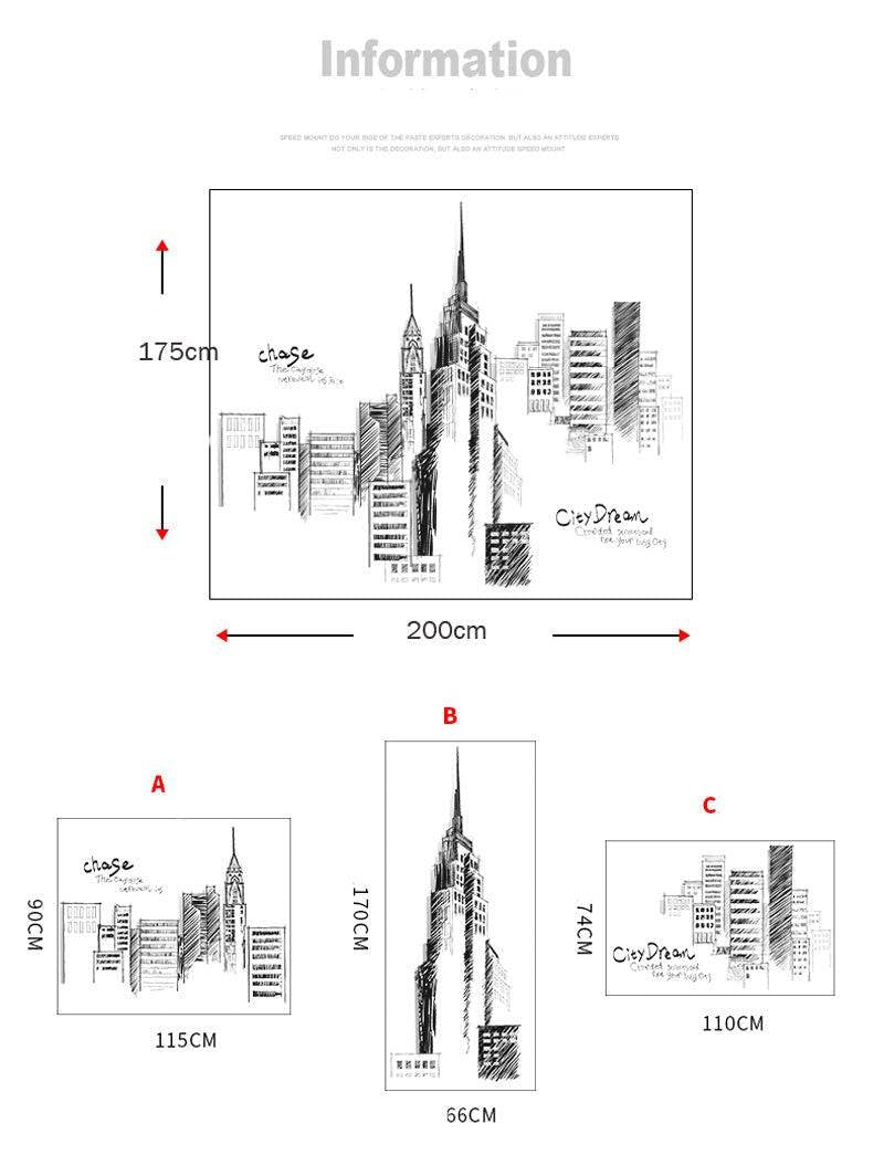 ChandeliersDecor.com-Tall City Buildings Wall Stickers | Buildings Wall Decal | Living room Wall Decal