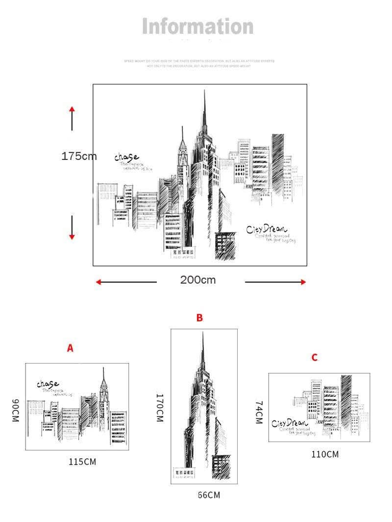 ChandeliersDecor.com-Tall City Buildings Wall Stickers | Buildings Wall Decal | Living room Wall Decal