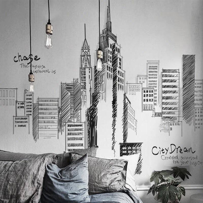 ChandeliersDecor.com-Tall City Buildings Wall Stickers | Buildings Wall Decal | Living room Wall Decal
